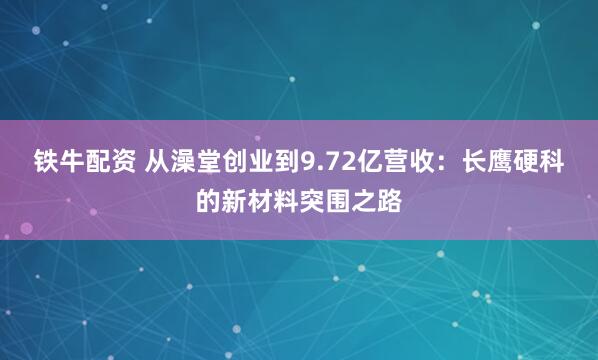 铁牛配资 从澡堂创业到9.72亿营收：长鹰硬科的新材料突围之路
